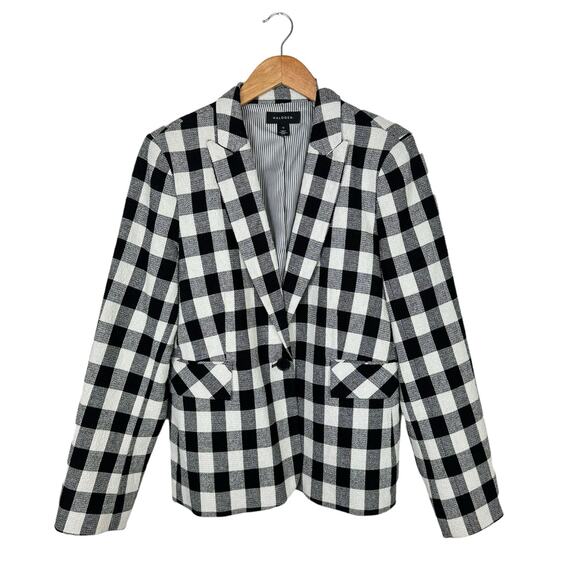 Halogen Black & White Checkered One Button Blazer Jacket - Picture 5 of 10
